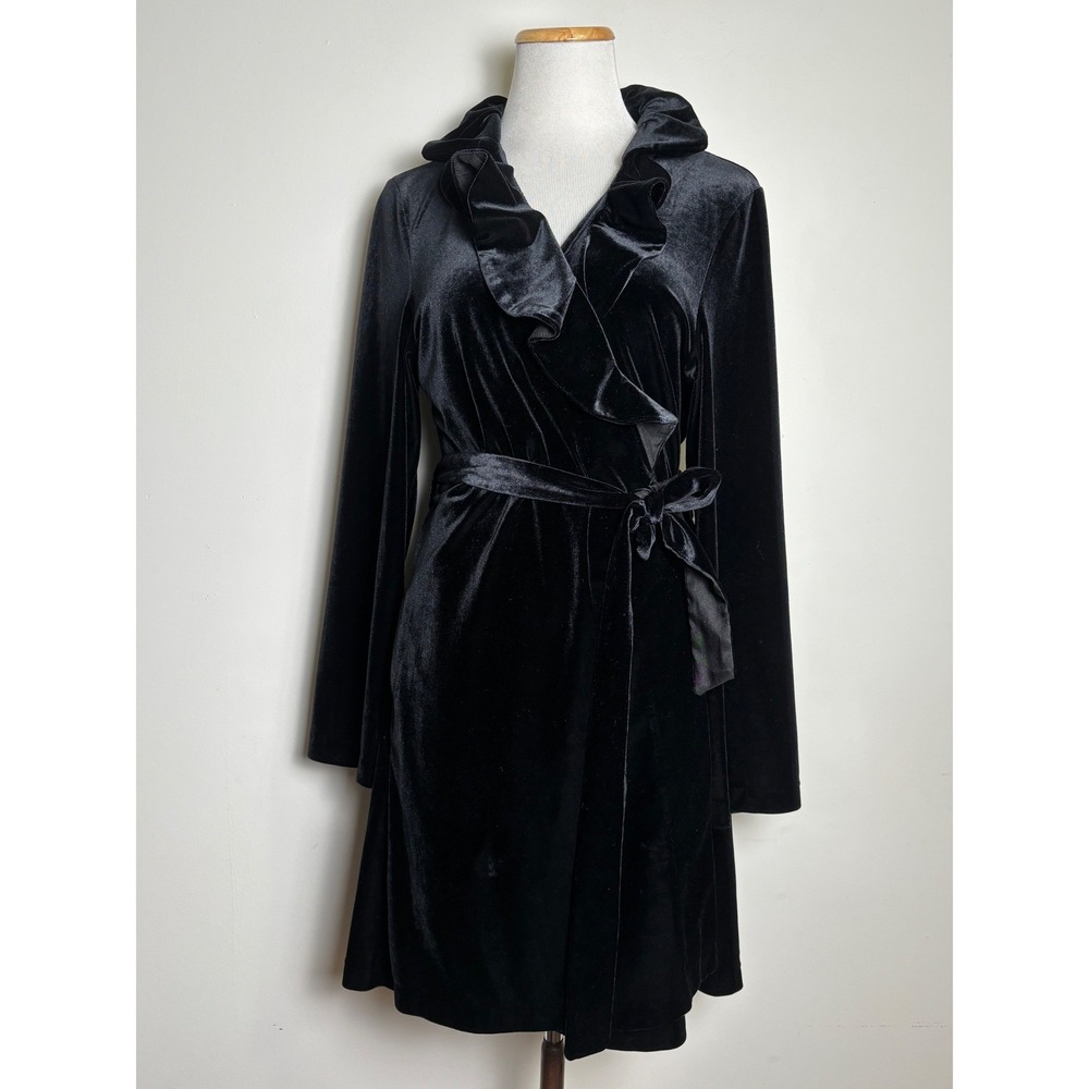 Oscar de la Renta Pink Label Womens Velvet Ruffle Robe M Luxe Designer Romantic